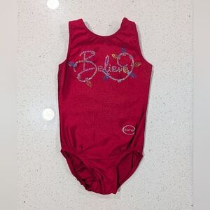 CHRISTMAS LIGHTS Ozone Gymnastics Dance Leotard Red Small warrior style BELIEVE